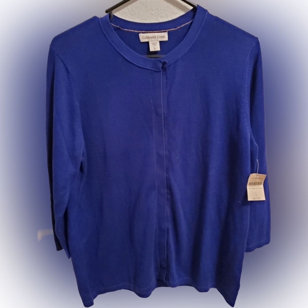 Coldwater Creek Silk Cotton Trim Cradigan Size L 14